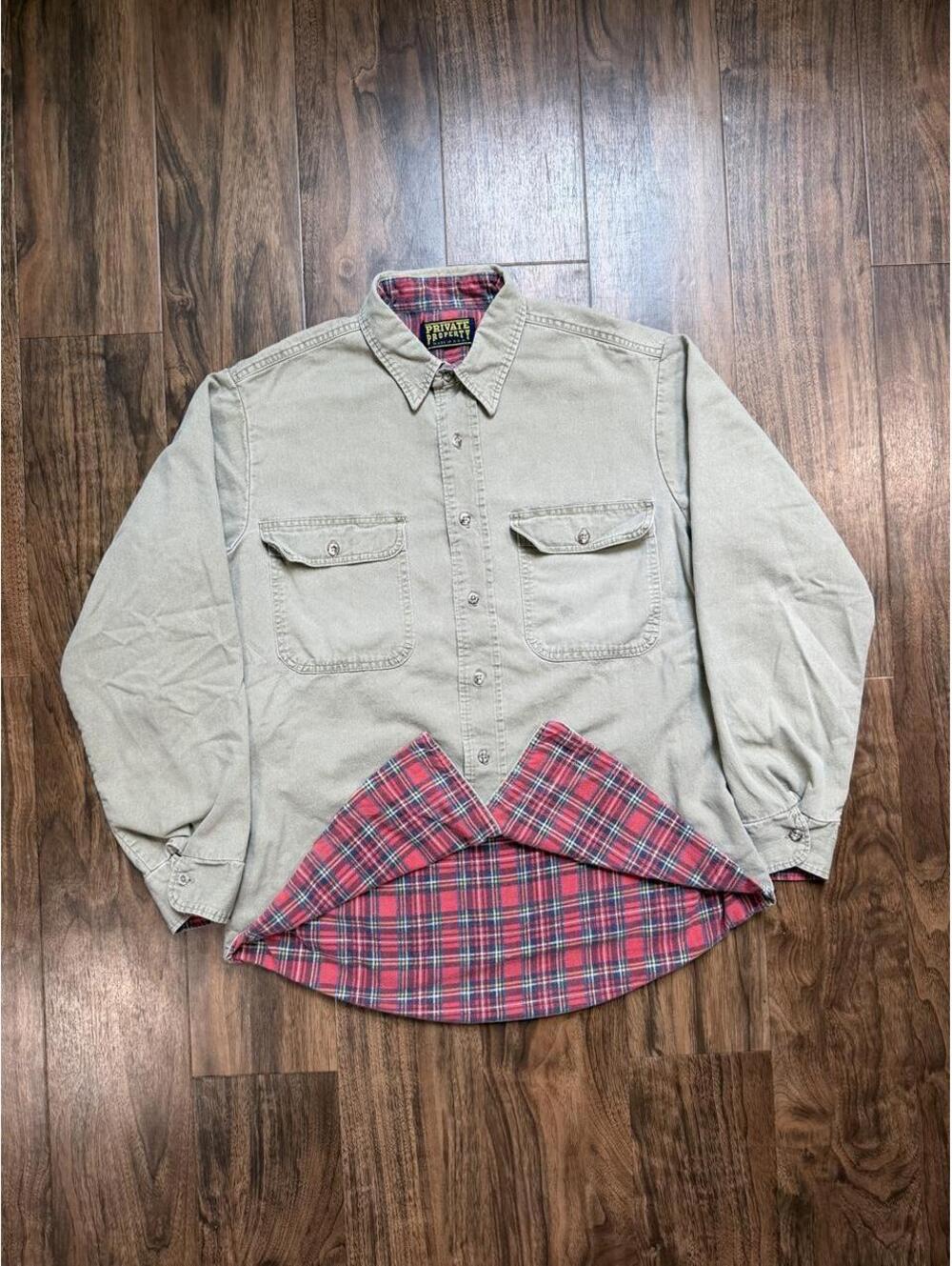 True Vintage 80s 90s Private Property USA Flannel Lined Shirt Size ~XL